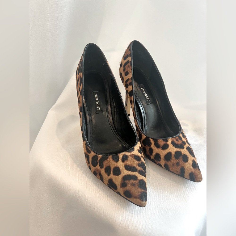 Women’s Nine West Tatiana Brown and Black Leopard Print Hair on Hide Heels 9.0m